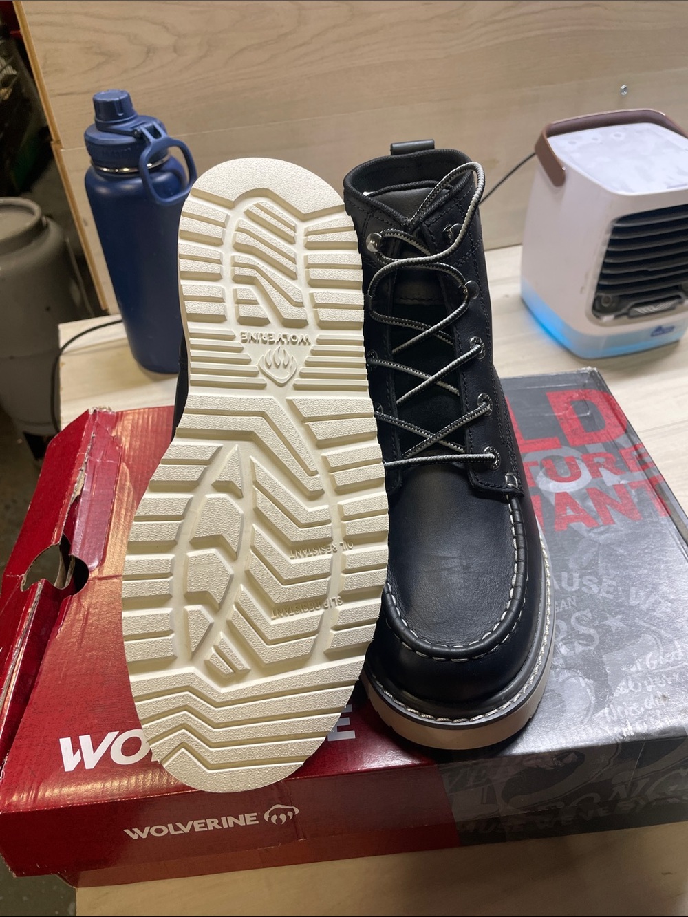 Wolverine Black Leather Kids Moc Toe Lace-Up Boots with Cream Sole #646